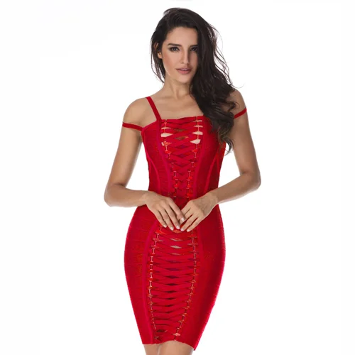 Strapped Bandage Dress- Red Tulle unclassified dresses