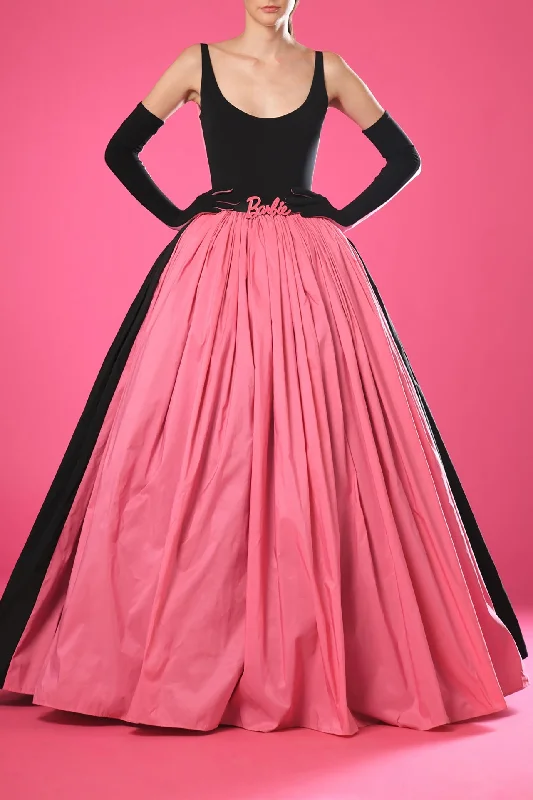 Two colored pleated taffeta ball gown with gloves Mesh unclassified dresses