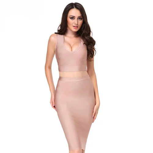 Two Piece Body Con Dress- Khaki Pastel unclassified dresses