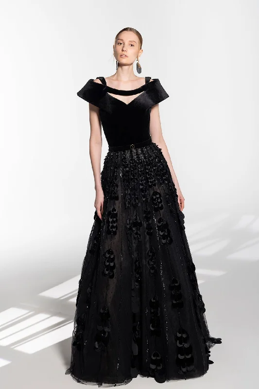 Velvet bodice belted A line dress Beaded unclassified dresses