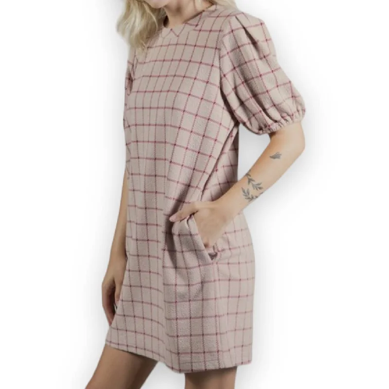 Plaid puff sleeve sheath dress SZ L One-shoulder unclassified dresses