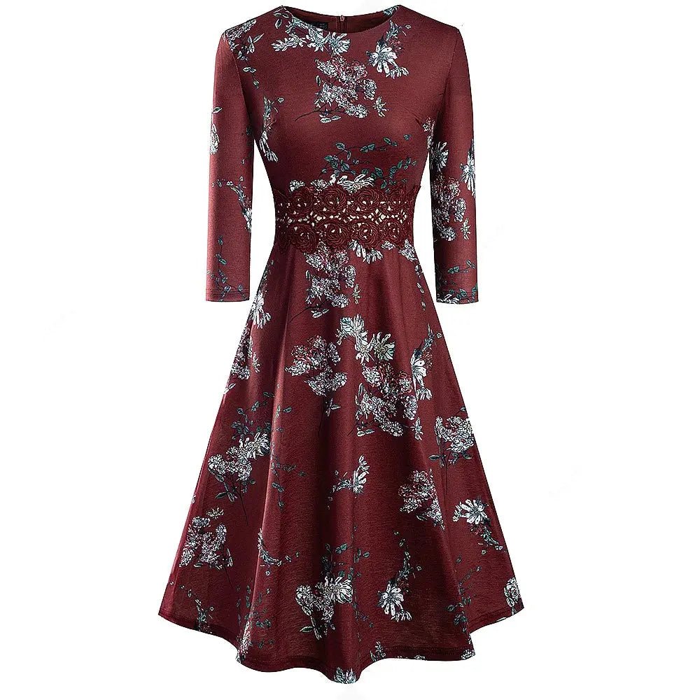 Vintage Dark Red Elegant Floral Swing Dress Revolve floral dresses