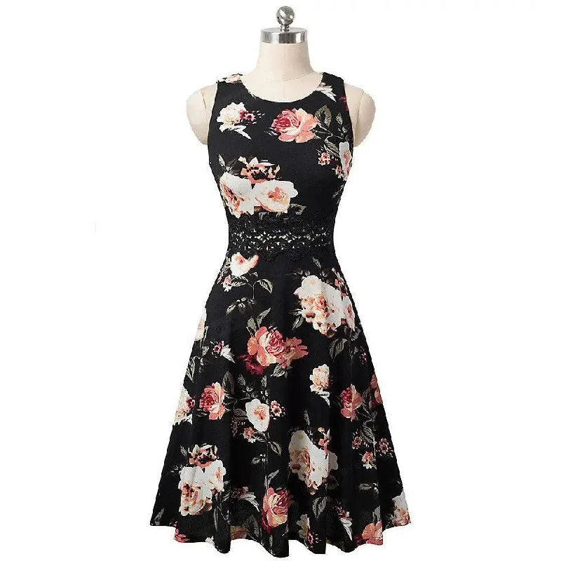 Vintage White Flower Elegant Floral Swing Dress New Year's Eve floral dresses