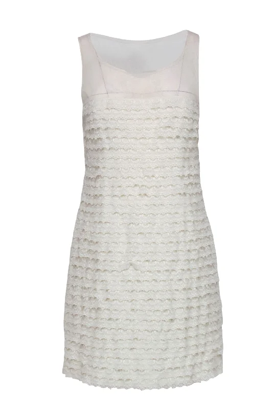 BCBG Max Azria - Ivory Ruffled Lace Sleeveless Shift Dress Sz 8 Off-shoulder Lace Dress