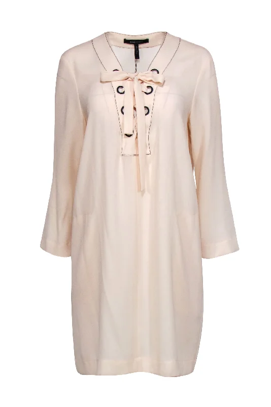 BCBG Max Azria - Cream Lace-Up "Tonya" Dress w/ Pockets Sz S Tiered Lace Dress