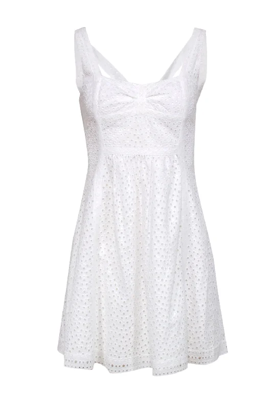 Cynthia Cynthia Steffe - White Eyelet Fit & Flare Dress w/ Lace Trim Sz 4 Lace Bridesmaid Gown