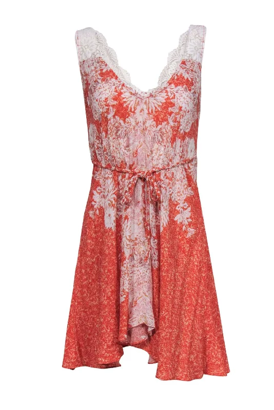 Free People Intimately - Orange & Ivory V-Neck Dress w/ Lace Detail Sz XS Lace Dress for Women