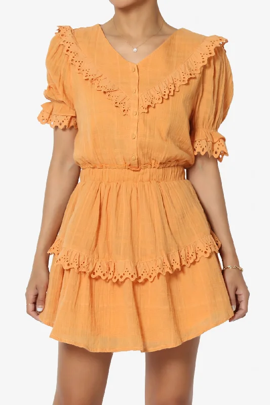 Tille Lace Trim Tiered Dress in Orange Full Lace Dress