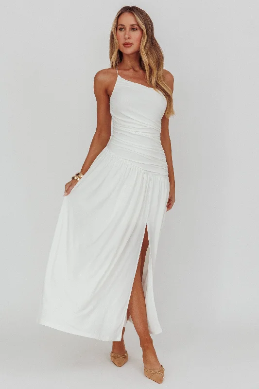 Destination One-Shoulder Maxi Dress White High-Waist Maxi Skirt