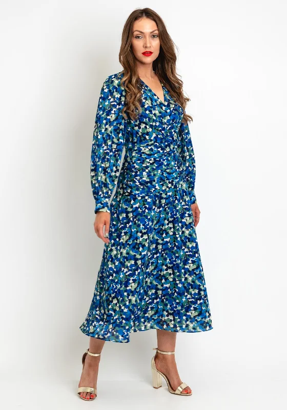 Exquise Petal Print A-Line Maxi Dress, Blue Multi Printed A-line Maxi