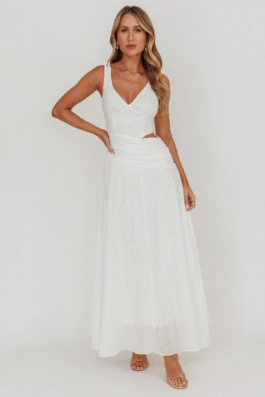 First Dates Waist Cut-Out Maxi Dress White Ruffled Maxi Skirt