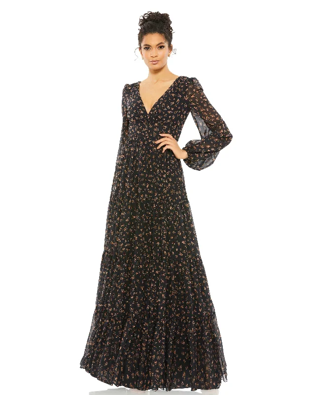 Floral Tiered Long Sleeve Maxi Dress Embellished Maxi Skirt