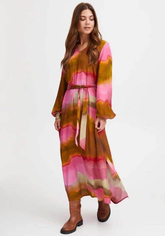 Fransa Ombre Print A-Line Maxi Dress, Pink Multi Cotton Maxi Skirt