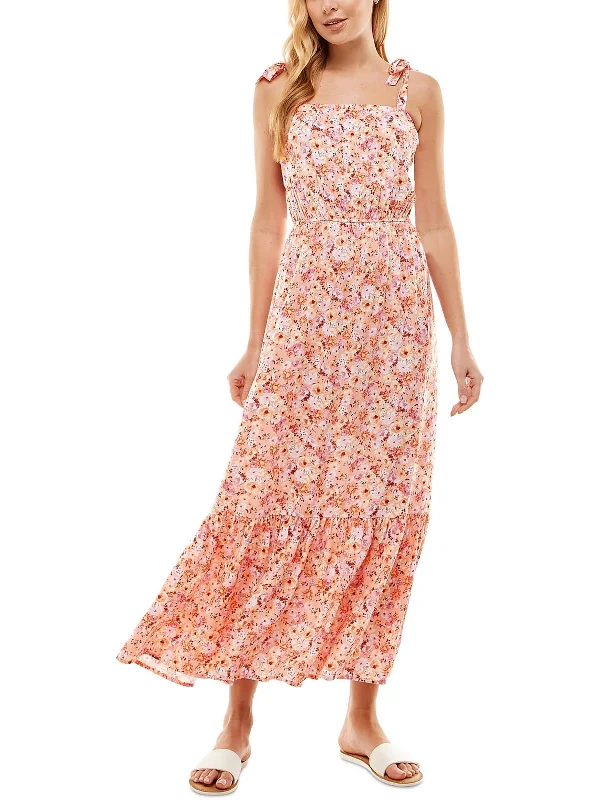 Juniors Womens Floral Print Long Maxi Dress Pleated Floral Maxi