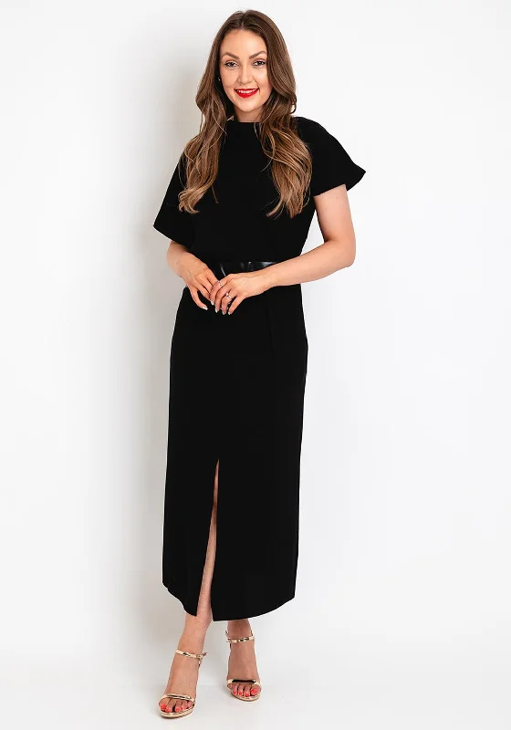 Kameya Faux Leather Banded Waist Maxi Dress, Black Pleated A-line Skirt