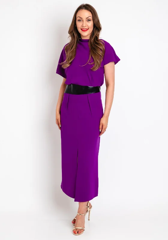 Kameya Faux Leather Banded Waist Maxi Dress, Purple Button-front Maxi Skirt