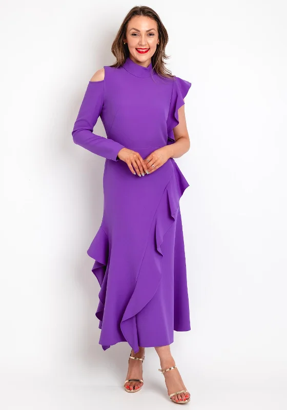 Kameya High Neck Ruffle Detailing Maxi Dress, Lavender Elegant Maxi Look