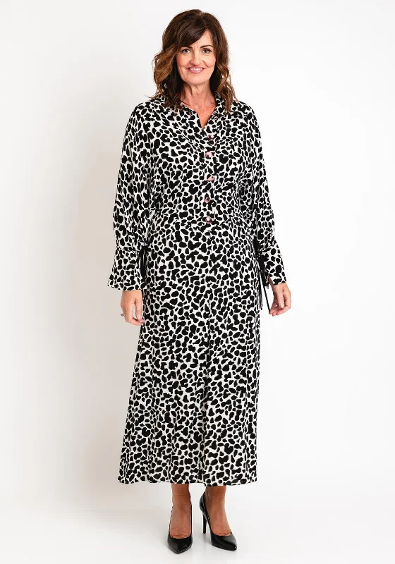 Kameya Spot Print A-line Shirt Maxi Dress, Black & White Soft Maxi Dress