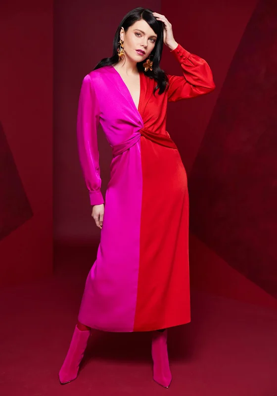 Kate Cooper Two Tone Twist Waist Detail Maxi Dress, Red & Pink Chic Maxi Skirt