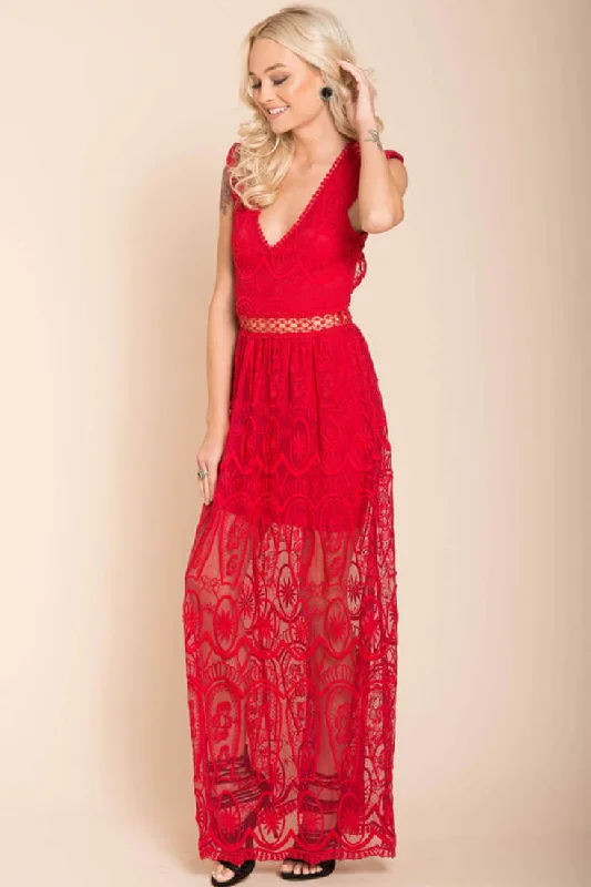 London Bohemian Glamour Maxi Dress Red Front Slit Skirt