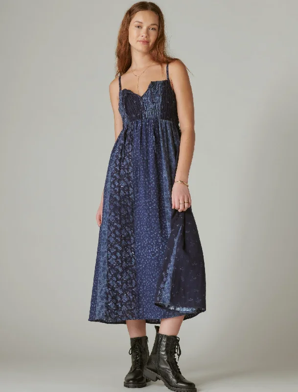 Lucky Brand Women's Indigo Tie Front Maxi Dress Cozy Maxi Skirt