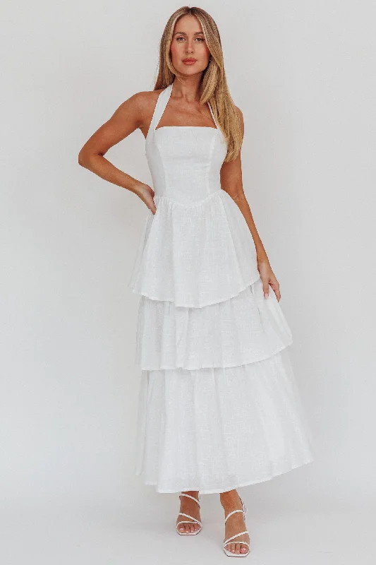 Shaya Tiered Ruffle Maxi Dress White Bohemian Maxi Skirt