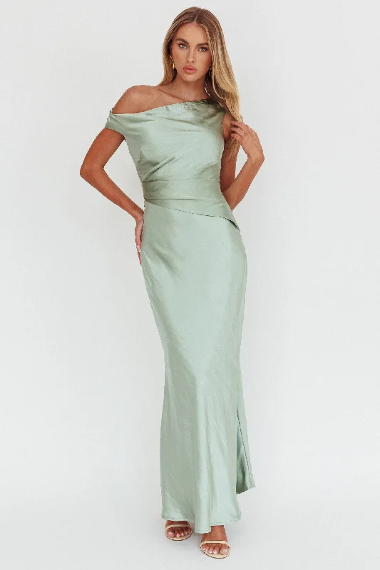 Twilight Asymmetric Neckline Maxi Dress Sage Flowing Boho Skirt