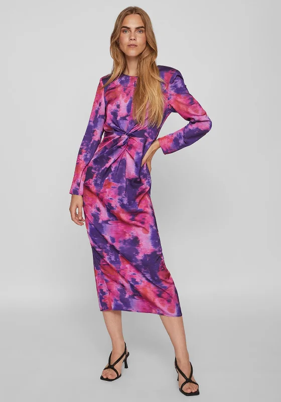 Vila Ravenna Knotted Waist Satin Print Maxi Dress, Love Potion Sexy Long Skirt