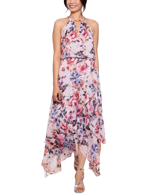 Womens Floral Print Maxi Halter Dress Maxi Skirt Set