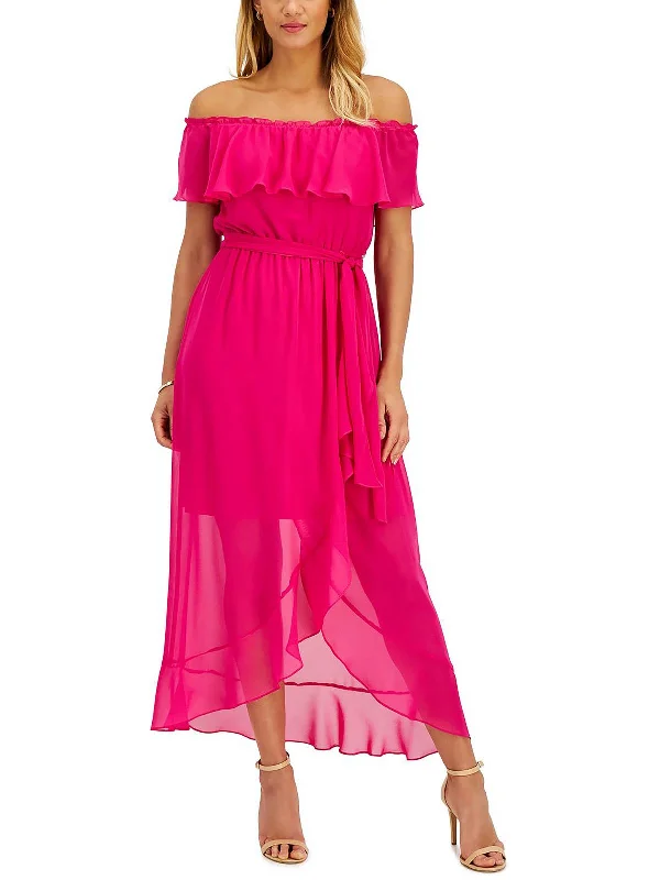 Womens Ruffled Belted Maxi Dress Formal Maxi Skirt