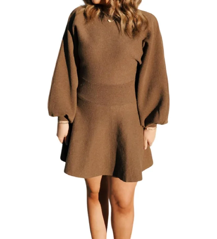 Balloon Sweater Dress In Mocha Wool Sweater Dress