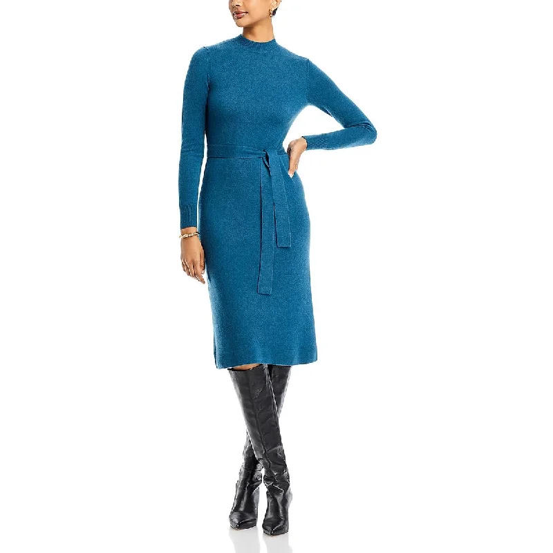 Womens Cashmere Midi Sweaterdress Sweater Dress with Belt