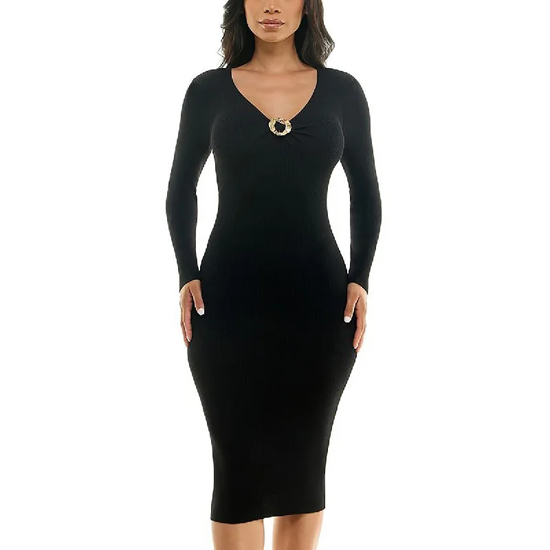 Womens Fitted Midi Sweaterdress Chunky Knit Dress