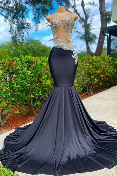 Black Long Mermaid V Neck Appliques Lace Sequined Black Girl Prom Dress, DP2306 Flirty Sequin Dress