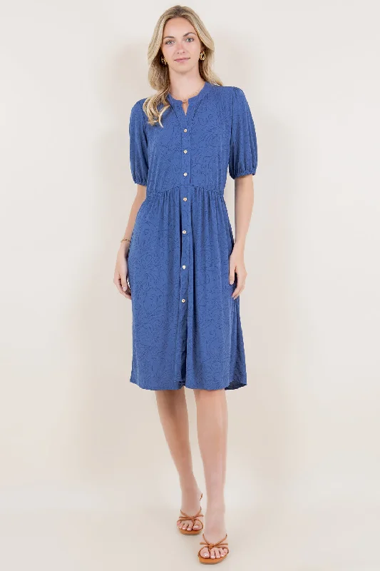 ELBOW SLEEVE ELASTIC WAIST SHIRT DRESS - D2797-ELBW-4041-DWITY Shirt Dress Style