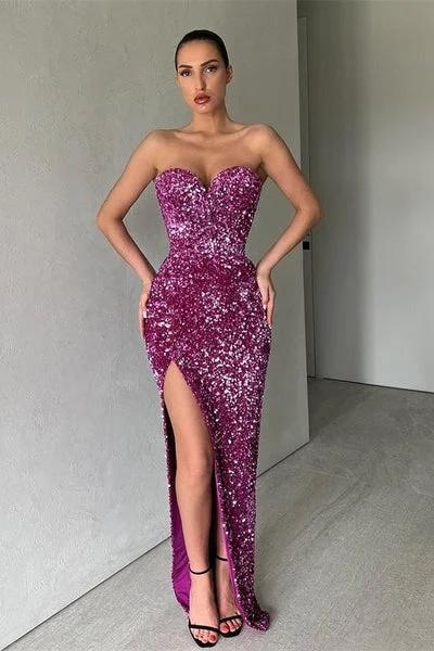 Elegant Long Mermaid Sweetheart Sequins Formal Prom Dress with Slit, DP2211 Modern Sequin Gown