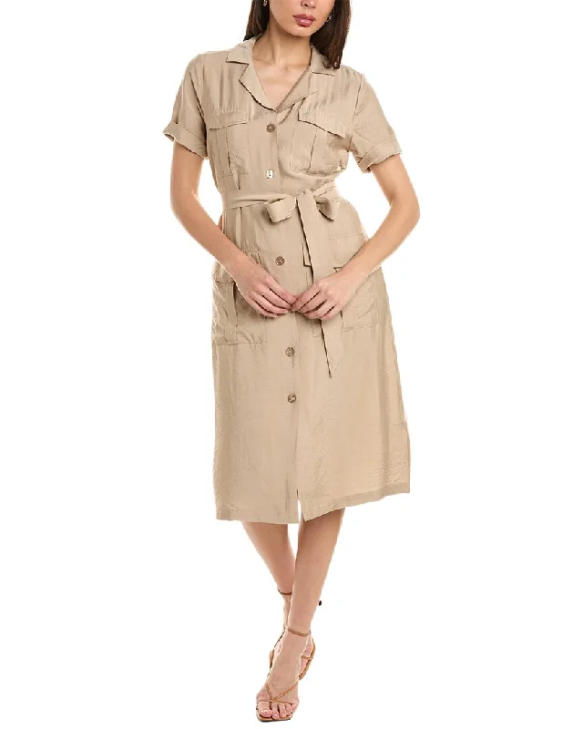 Ellen Tracy Tie Waist Shirtdress Midi Shirt Dress