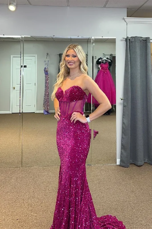 Fuchsia Sweetheart Sequin Mermaid Long Prom Dress, DP2014 Sequin Dress Glamour