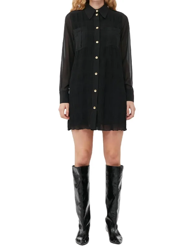 Georgette Shirt Dress In Black Formal Shirt Dress