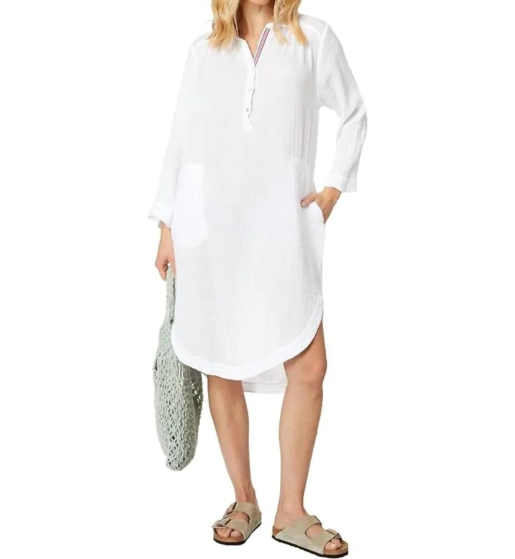 Long Sleeve Shirttail Dress In White Modern Button Shirt