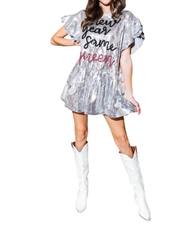 New Year Same Queen Sequin Dress In Silver Sparkly Mini Sequin