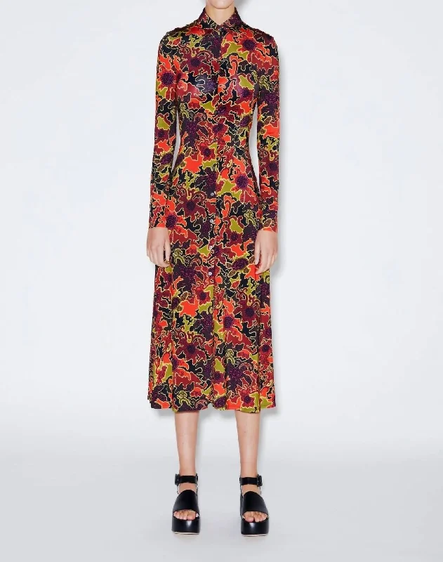 Slim Shirt Dress In Mosaic Flowers Shirt Dress Outfit