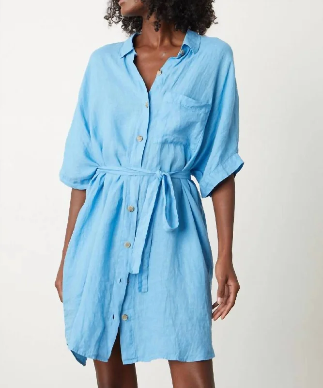 Stevie Linen Shirt Dress In Splash Stretch Shirt Dress