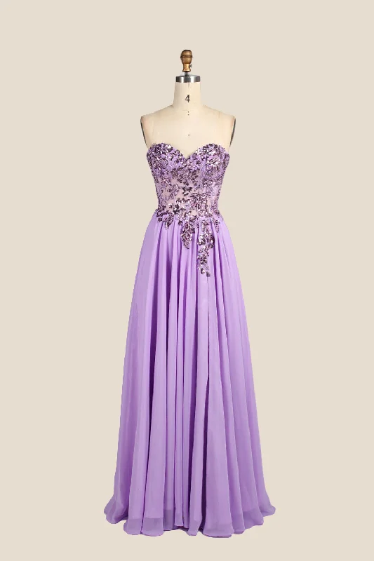 Sweetheart Lilac Sequin Long Dress with Slit Chic Sequin Dress