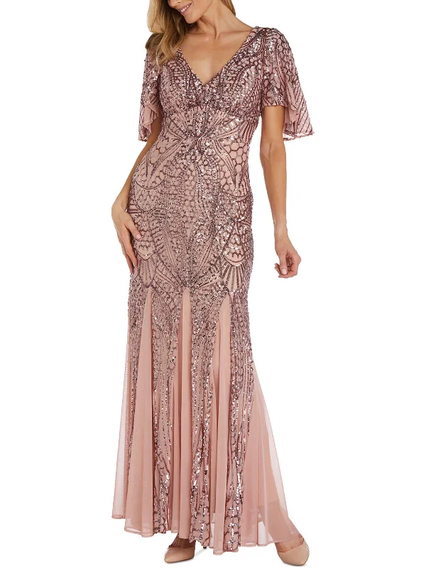 Womens Sequined Polyester Evening Dress Sequin Lace Dress