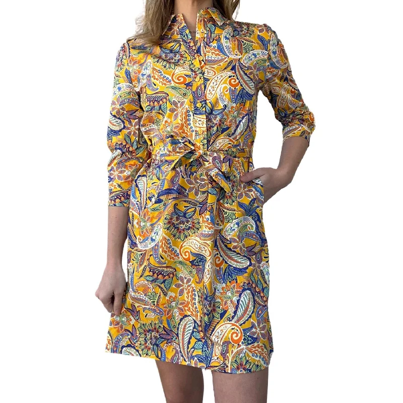 Women's Ziva Paisley Shirtdress In Yellow Bohemian Shirt Dress