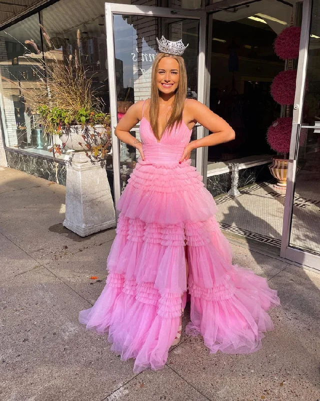 A-line V Neck Pink Tulle Prom Dress Graduation Dress Charming Prom Dress Y448 Vintage Tulle Dress