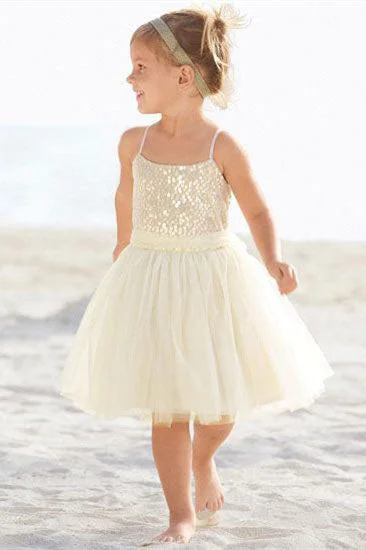 Adorable Straps Ivory Tulle Beach Flower Girl Dress Elegant Tulle Gown