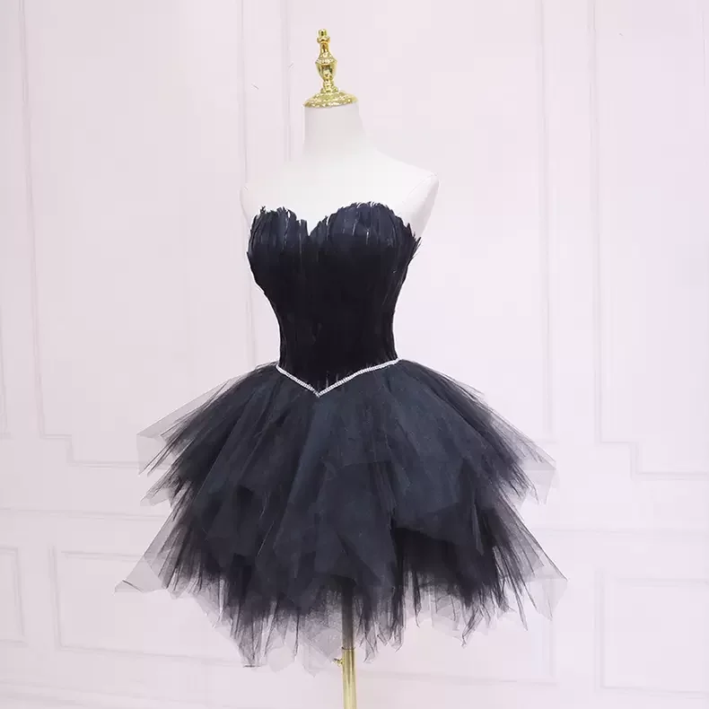 Black Tulle Short Homecoming Dress Strapless Homecoming Dress s38 Tulle Dress Party