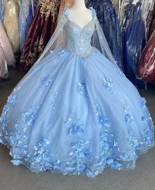 Blue flowers  tulle ball gown , chic prom dress S26907 Tulle Skirt Dress